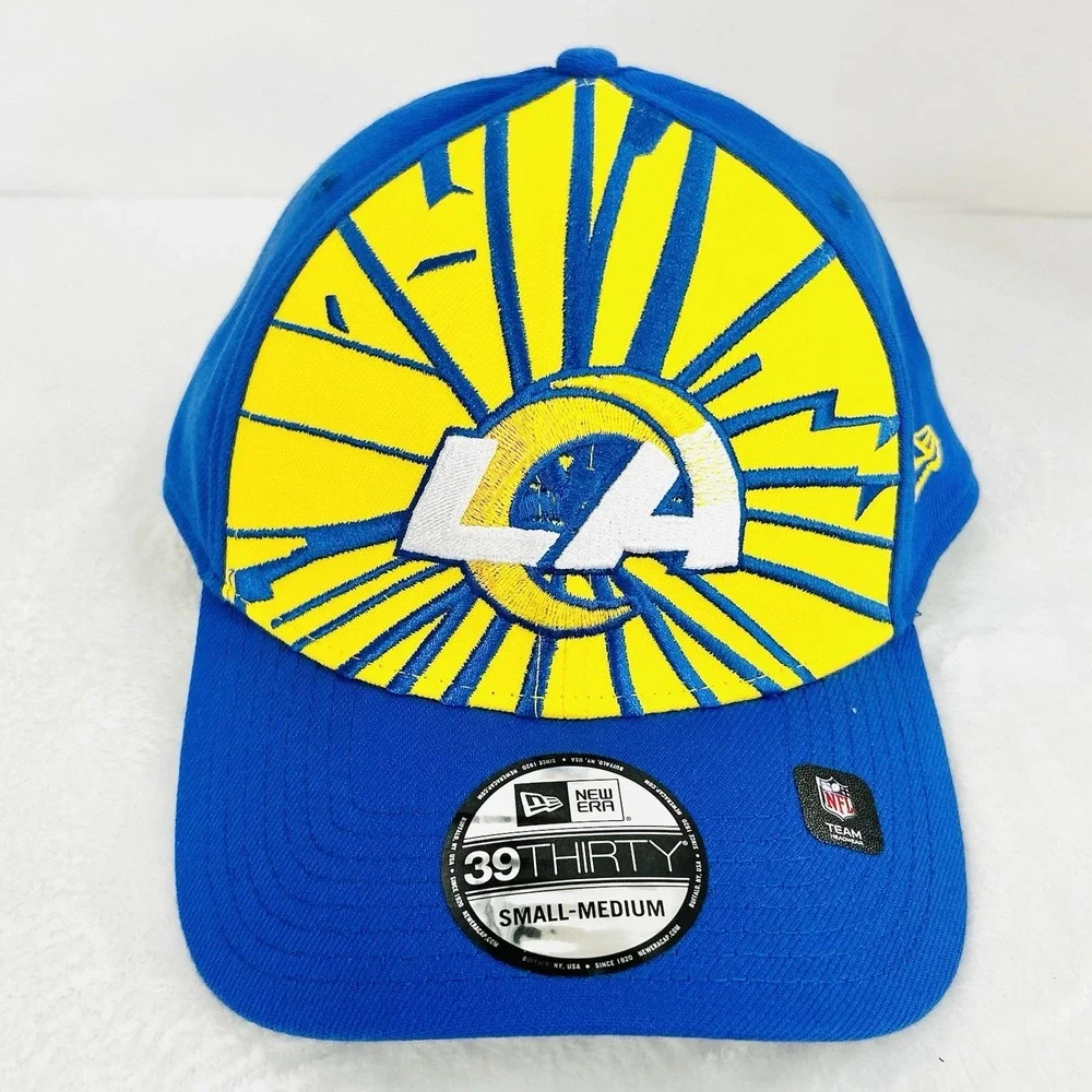 Los Angeles Rams New Era Shockwave 39THIRTY Stretch Flex Hat Cap S/M Blue NFL